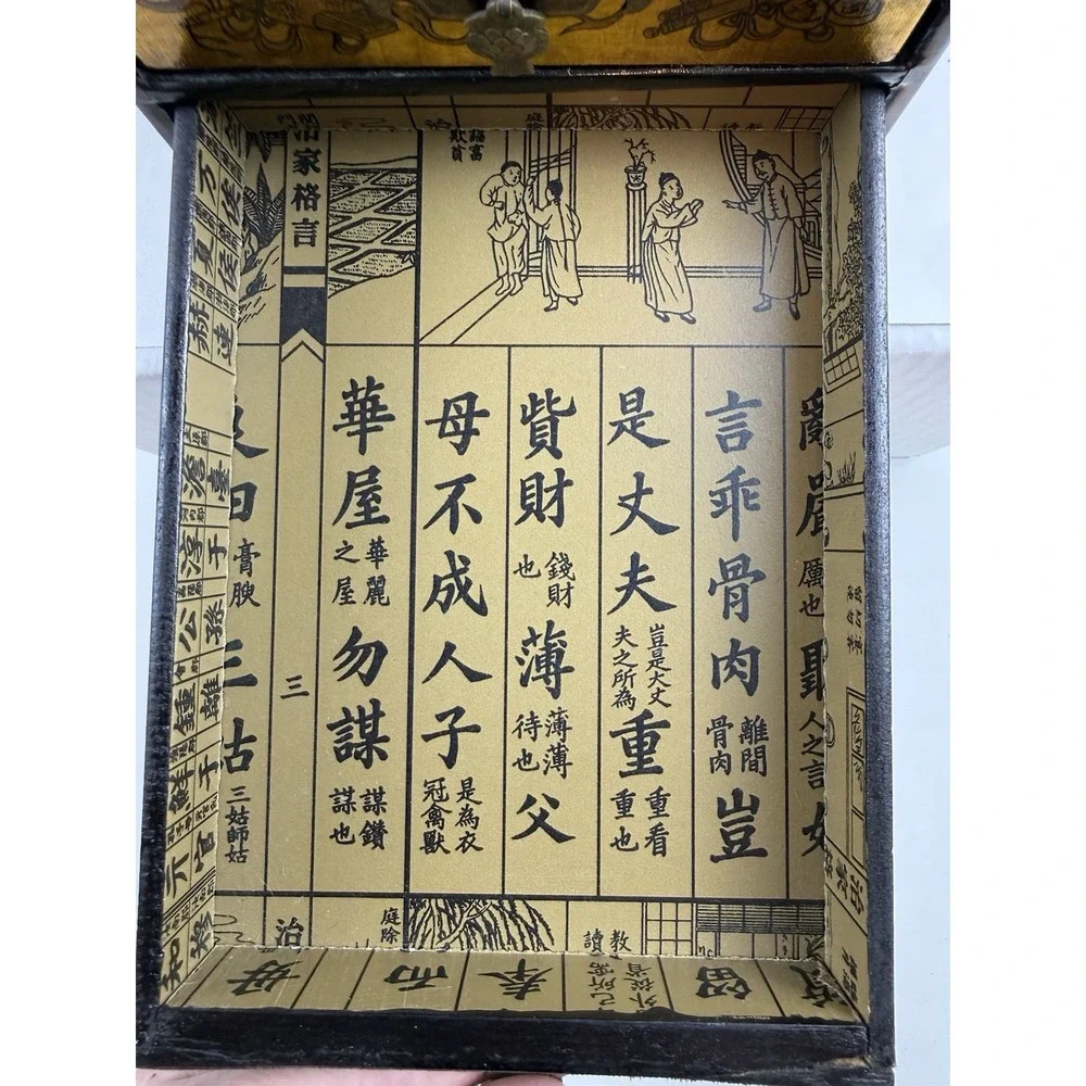 Antique Chinese Wood Lacquered Makeup Oval Vanity Fold Up Mirror Jewelry Box
